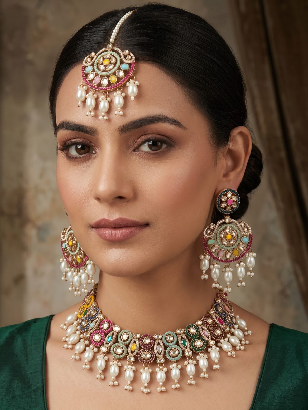 Niharika Detailed Pearl Necklace Set with Maang Tikka