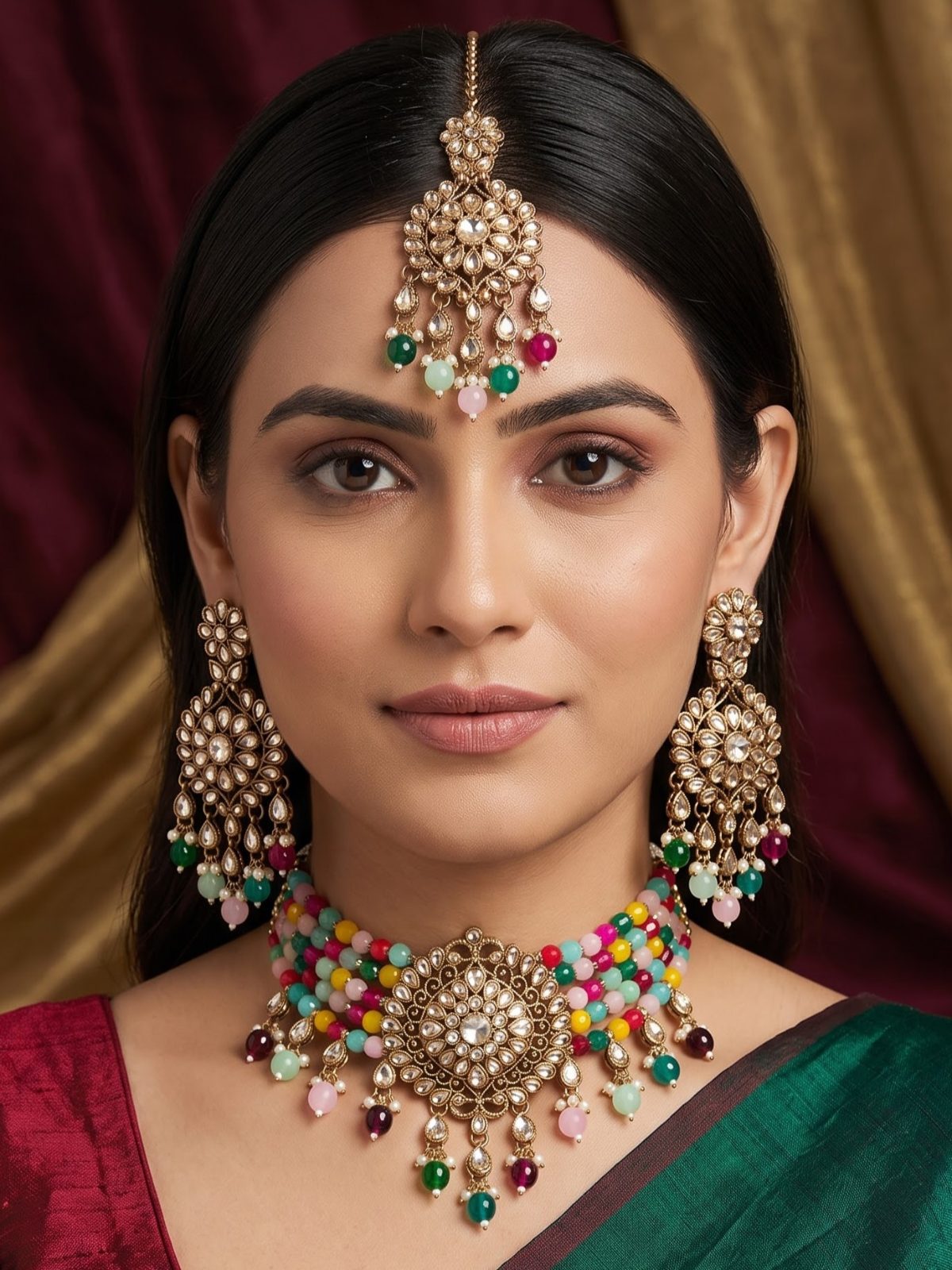 Shanaya Large Circular Design Choker Set with Hanging Crystals