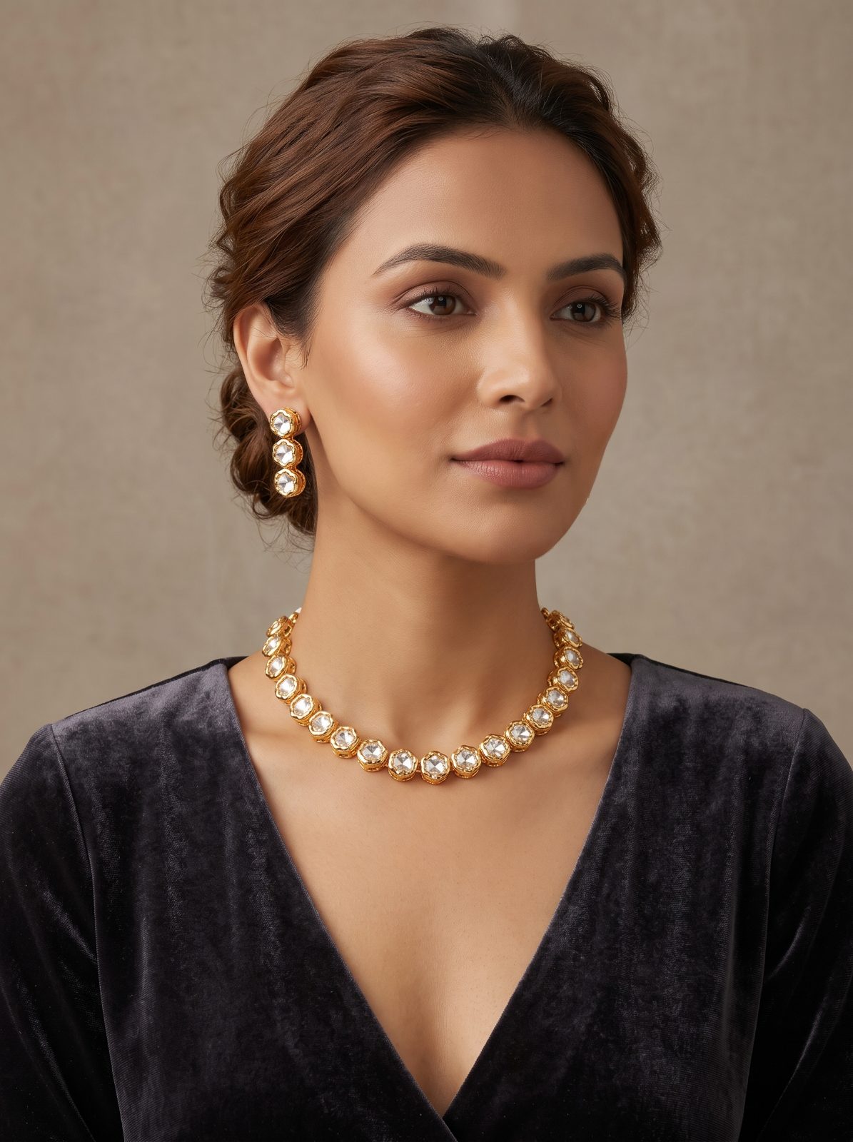 Saira Elegant Uncut Stone Single Line Necklace Set