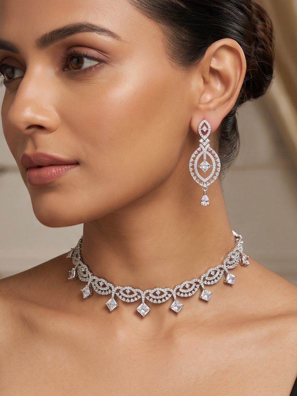 Vishakha American Diamond Sleek Necklace Set