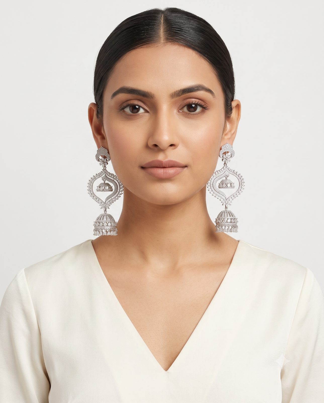 Divya American Diamond Stone Jhumkas