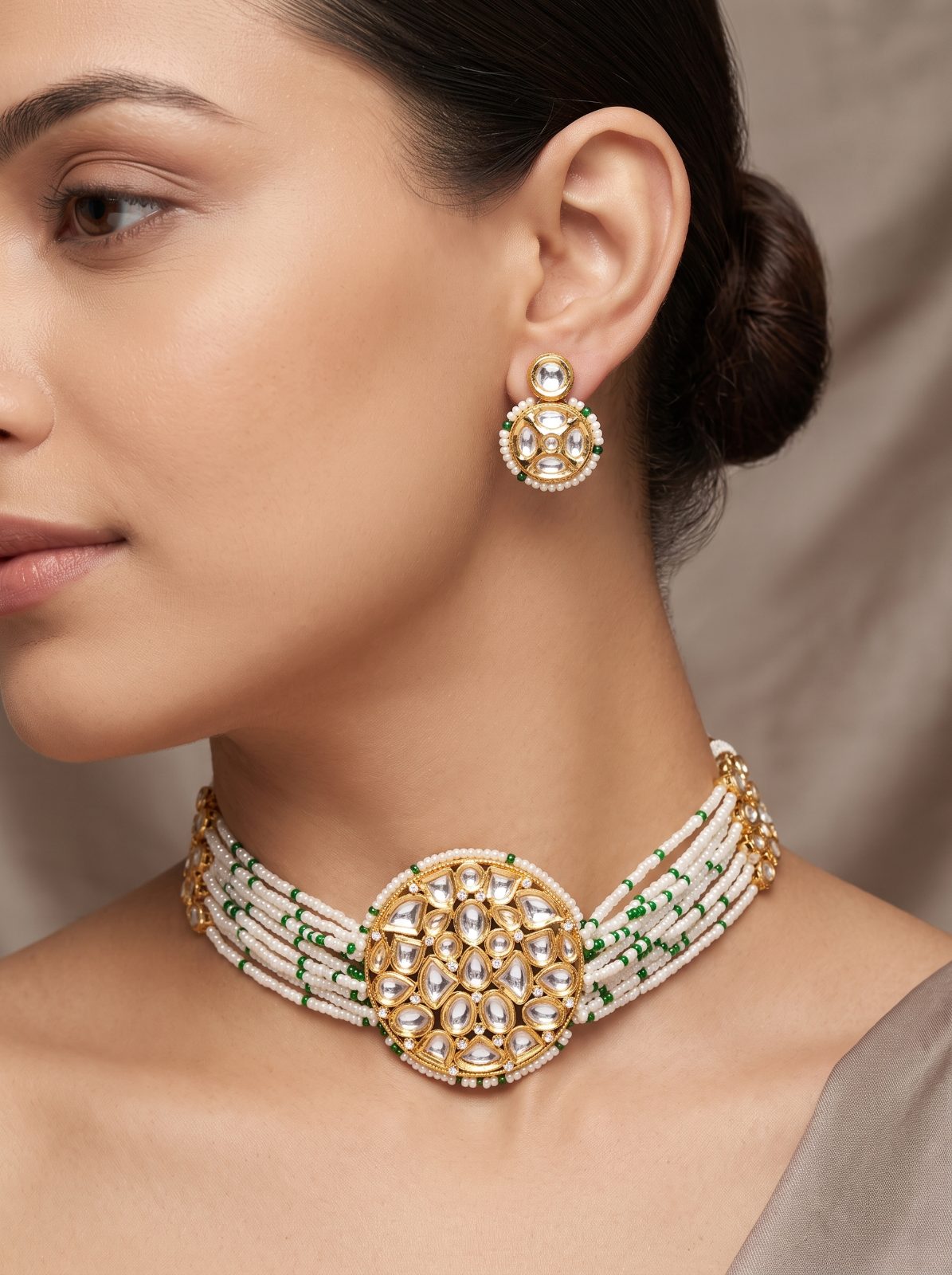 Dhanyasri Pacchi Kundan Choker Set