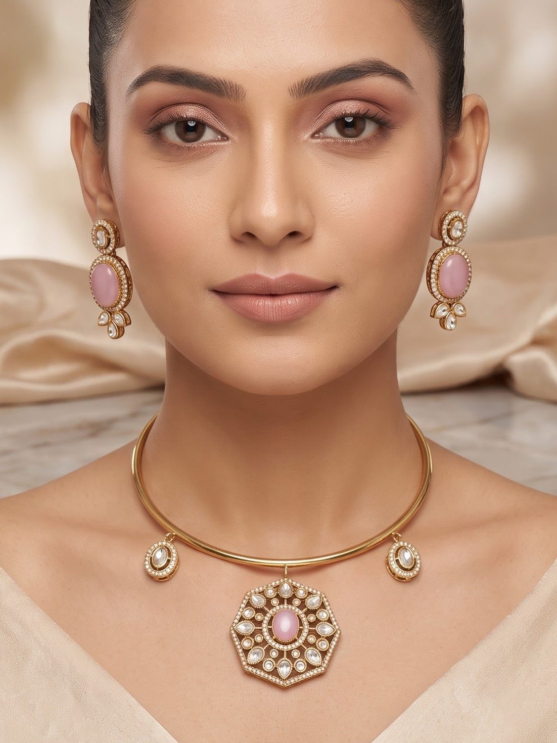 Dhyani Adorned Monalisa Stone Hasli Set