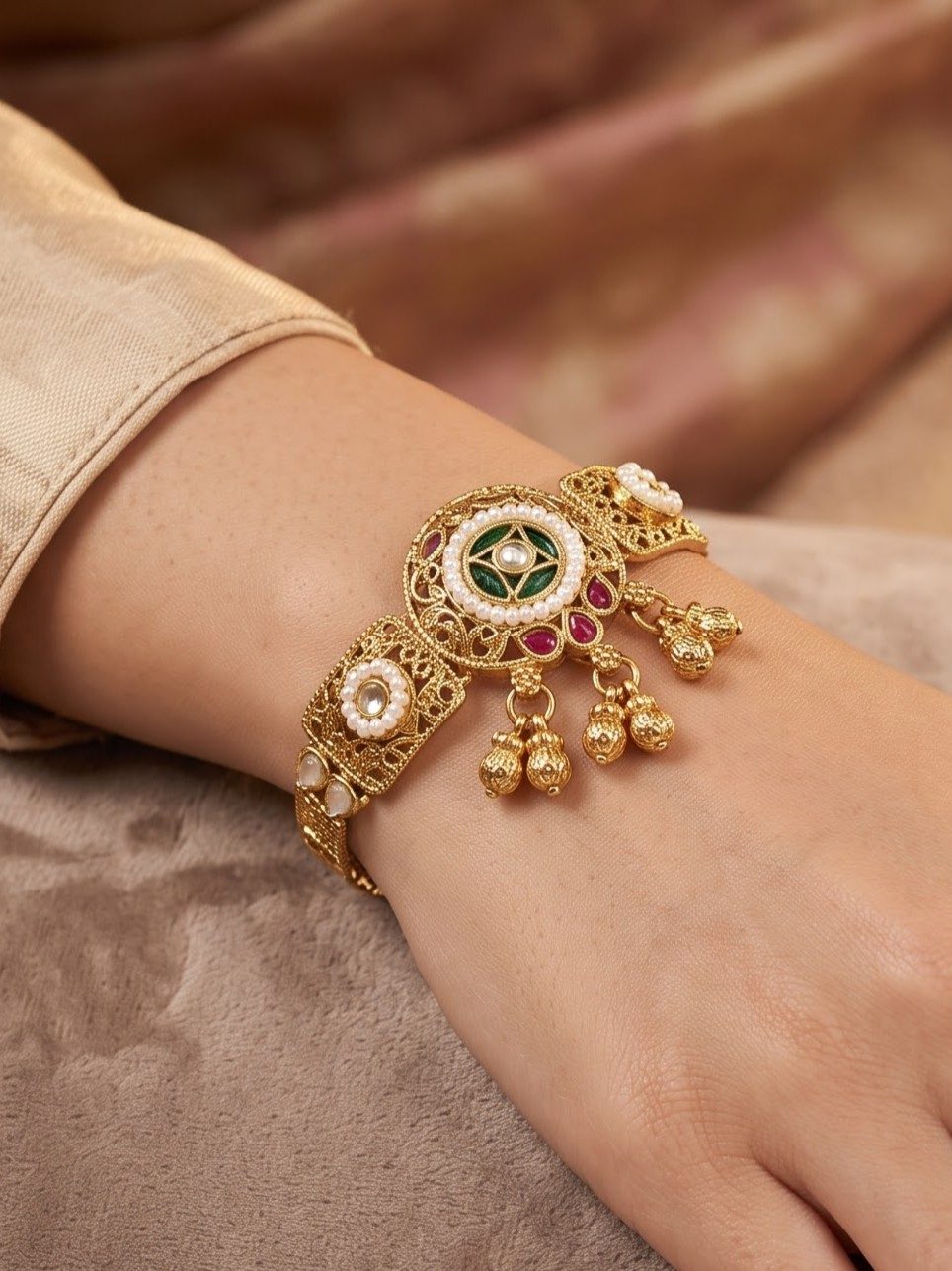 Anushka Ethnic Gold Hand Bracelet