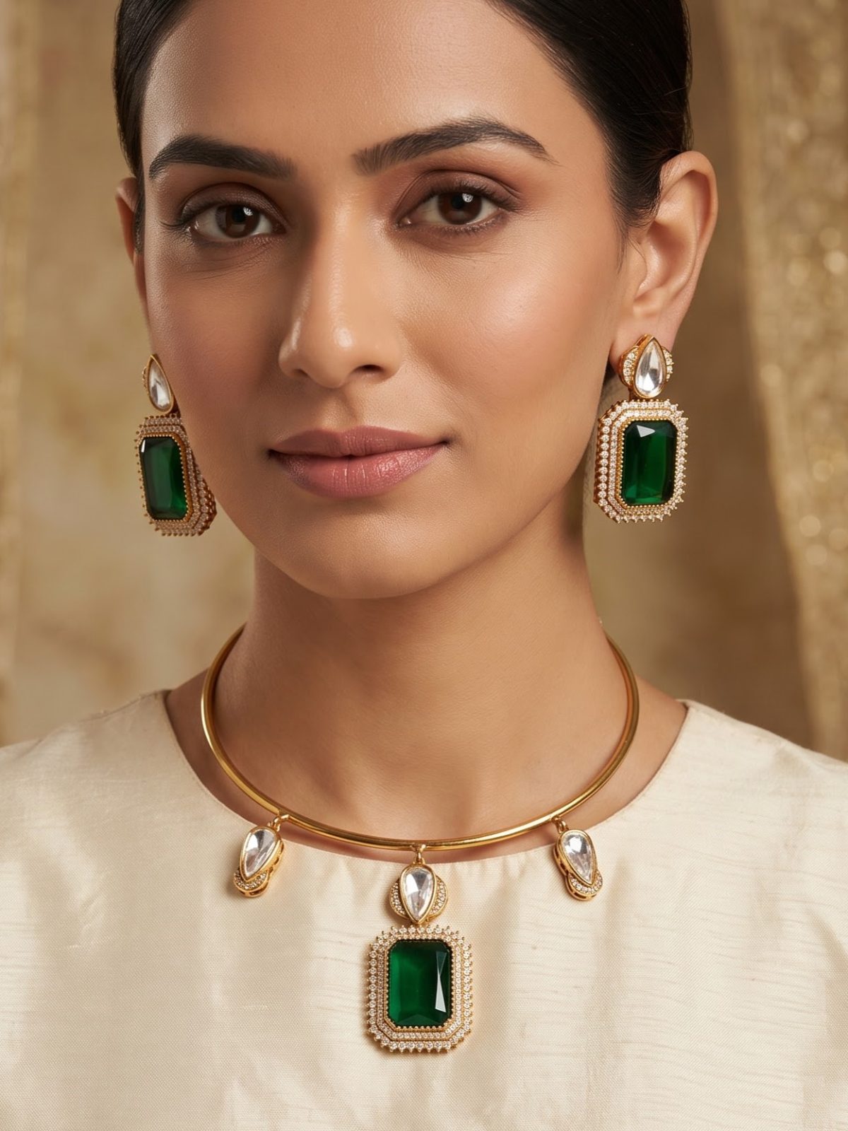 Charvi Gold-Plated Monalisa Stone Hasli Set