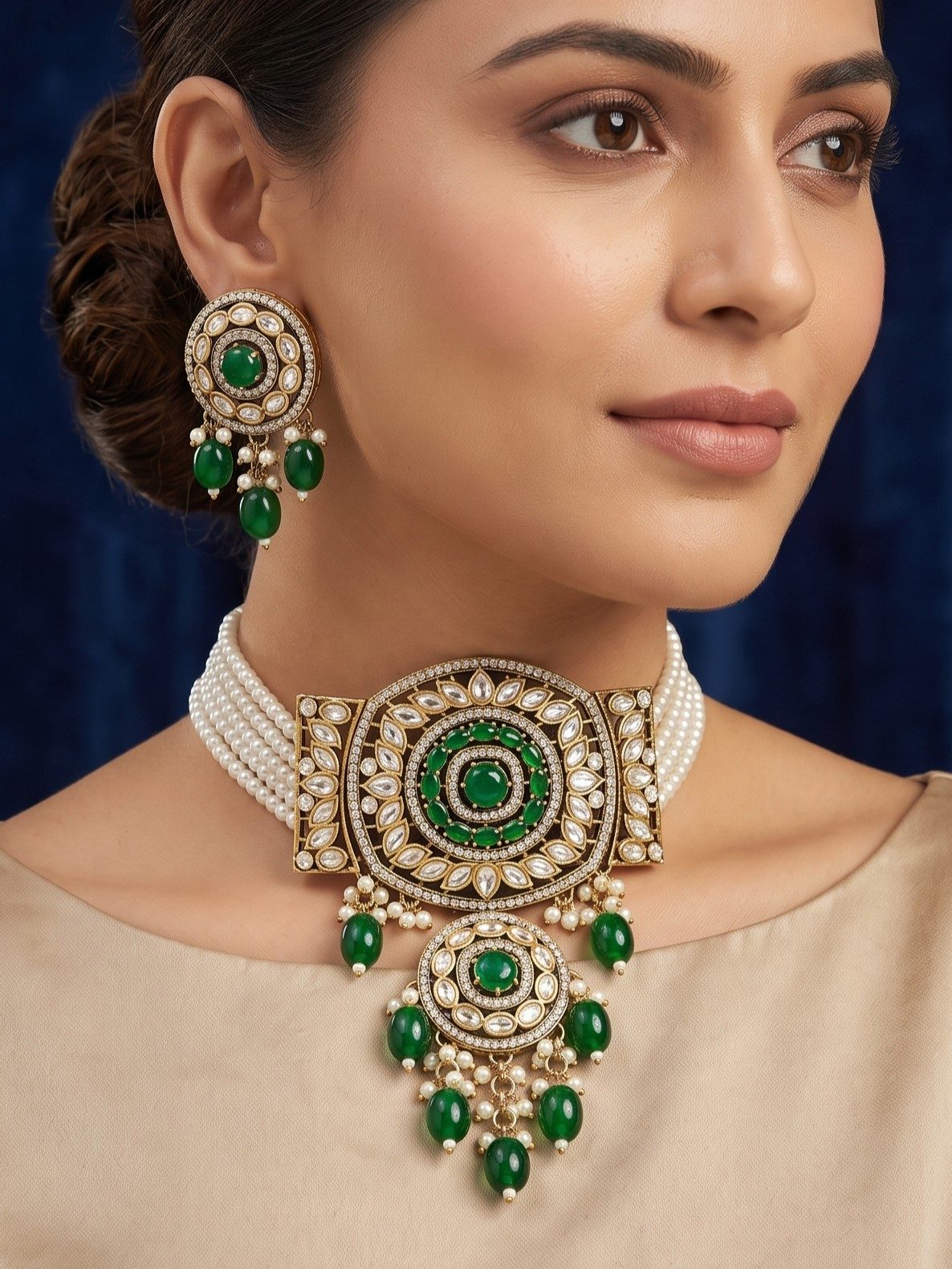 Pari Victorian Zircon and Pearls Hanging Choker Set
