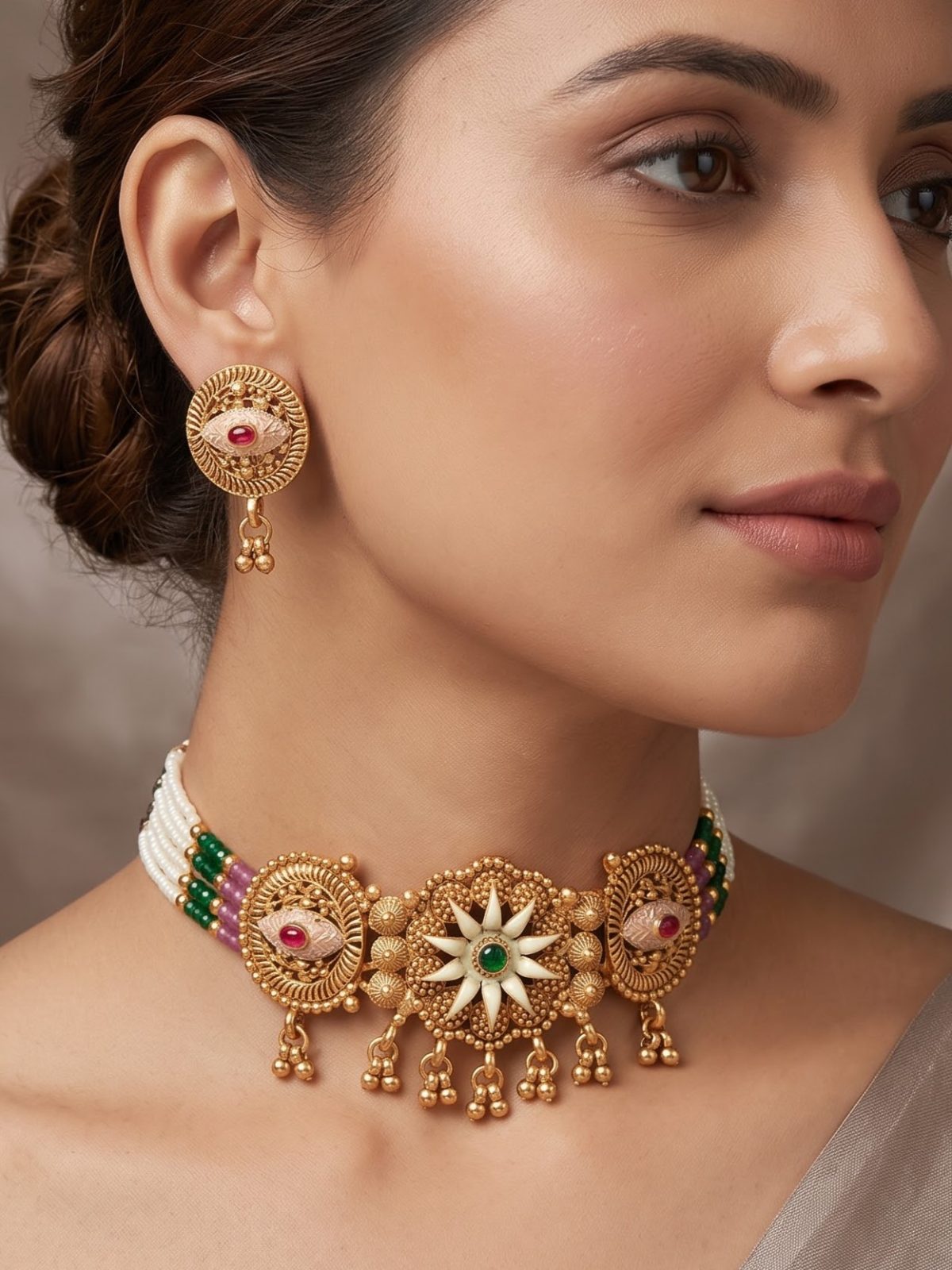 Ahana Floral Design Choker Necklace