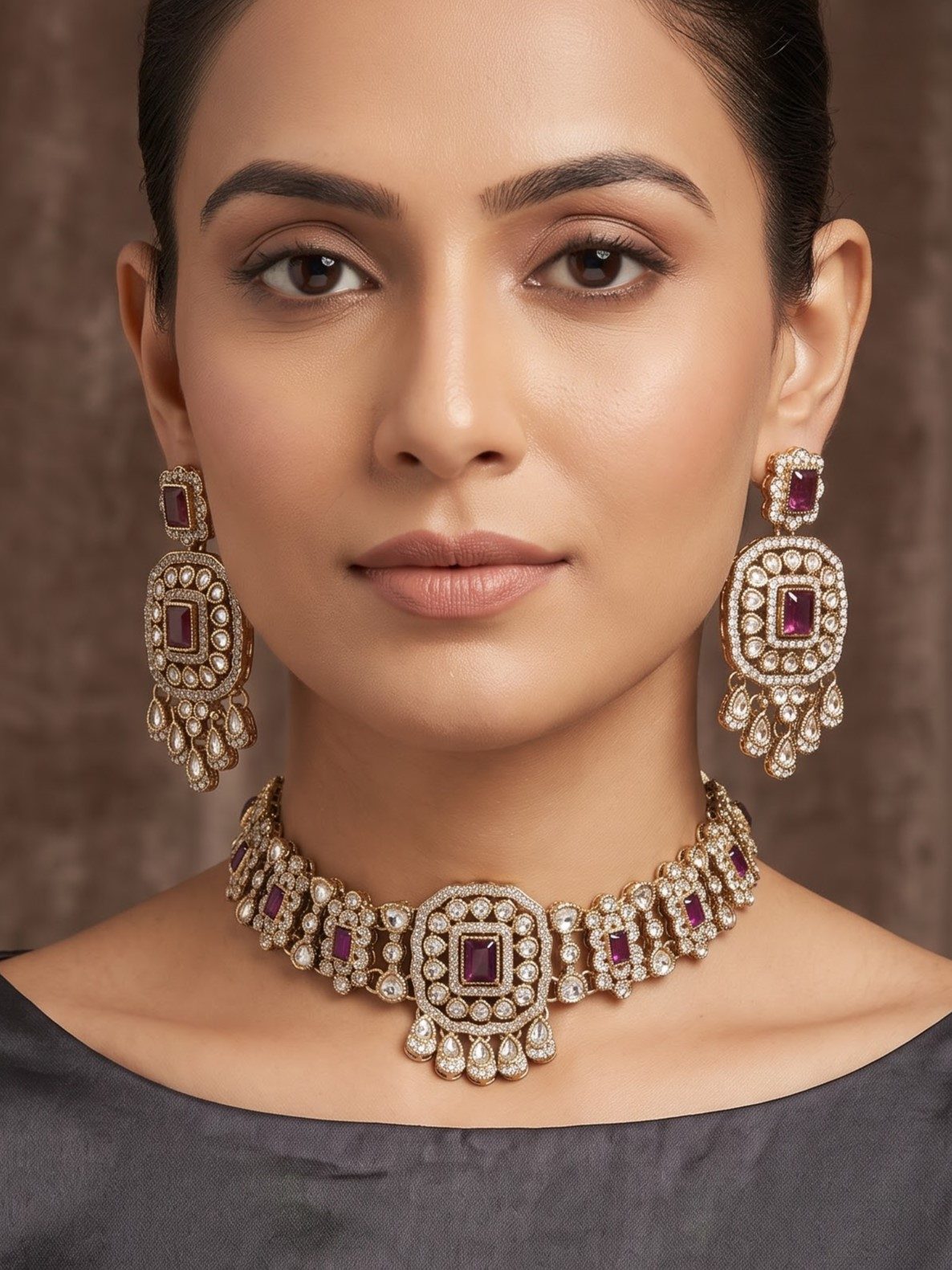 Jiya Radiant Crystal Stone Choker Necklace
