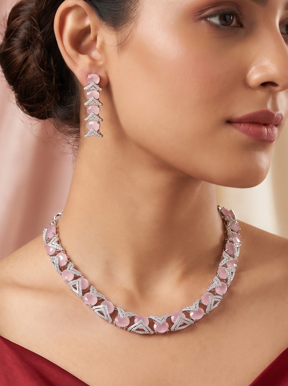 Monika American Diamond Sleek Choker Style Set