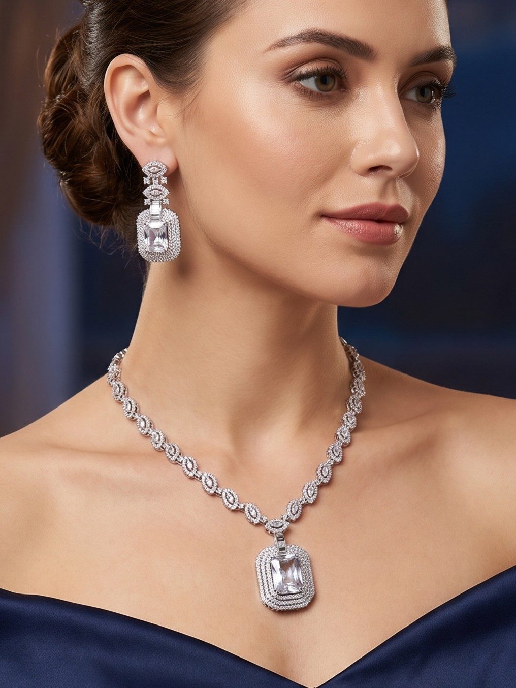 Ekisha American Diamond Pendant Necklace Set